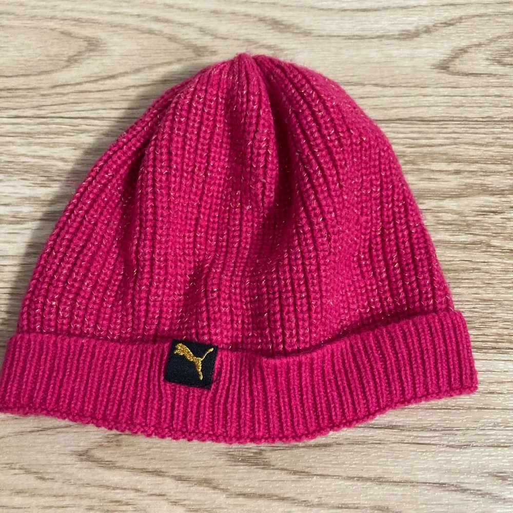 Puma Beanie GILRS OSFA Pink Gold‎ Metallic Sparkle Ribbed Knit Hat USWGR